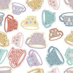 Seamless vector pattern of silhouettes of traditional ornamental big cups