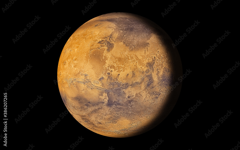 Wall mural planet mars isolated in black (elements of this image furnished by nasa). 3d rendering