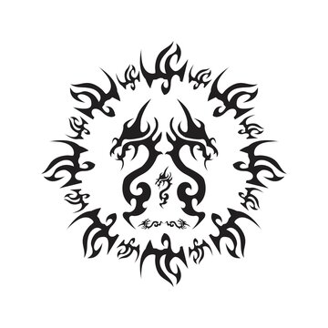 Dragon tribal / tattoo with circular fire ornament vector design 