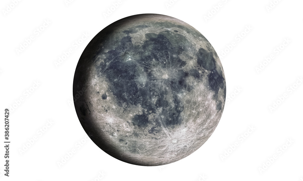 Wall mural the moon isolated in white (elements of this image furnished by nasa). 3d rendering