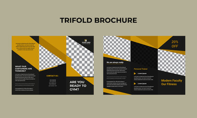 Fitness gym tri-fold brochure design template