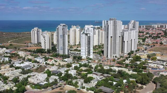 Givat Olga skyline, located on Hadera west side, with The Mediterranean Sea in the background