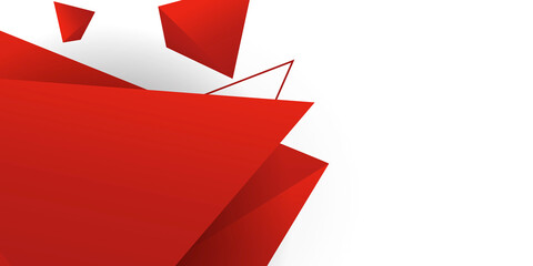 Red white abstract presentation background with triangle 3D element shapes