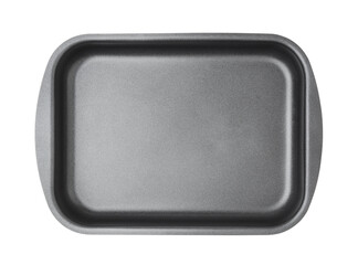 Metal baking dish isolated on white.