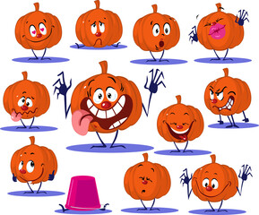 Hallowen Pumpkin Cartoon Stickers Funny Vector Illustration