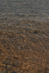 Mediterranean sea detail with clear water, wave reflections, and ripples vertical