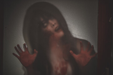 Silhouette Portrait asian woman make up ghost,Scary horror scene for background,Halloween festival...
