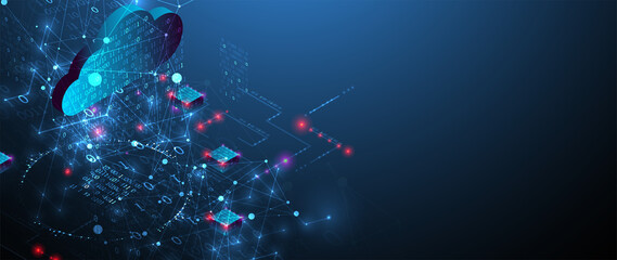 Isometric big data concept, database. Abstract technology background. Vector illustration