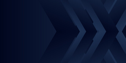 Dark blue abstract presentation background with 3D overlap arrow shape layer
