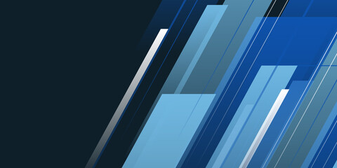 Abstract dark blue technology web header banner. Vector geometric background design with geometric bar liights. Futuristic illustration 