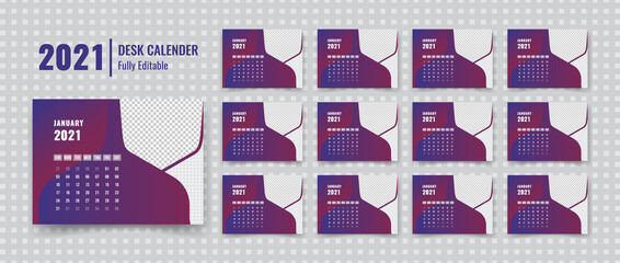 Modern desk calendar 2021 template design with a luxury background