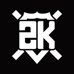 ZK Logo monogram isolated on shield shape with rounded line