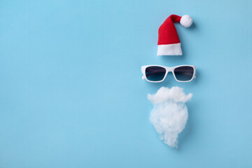 Creative Christmas composition. Greeting card, invitation or flyer. Santa Claus hipster with hat,...