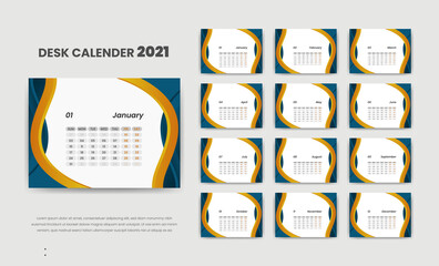 Modern desk calendar 2021 template design with a luxury background