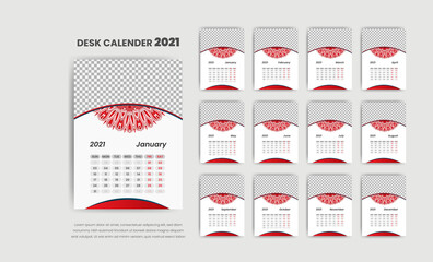 Modern desk calendar 2021 template design with a luxury background