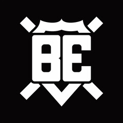 BE Logo monogram isolated on shield shape with rounded line