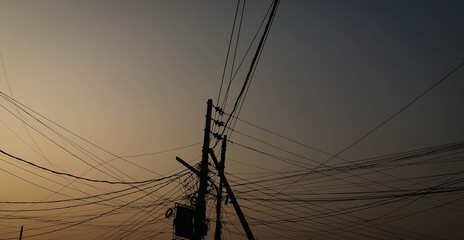 power lines at sunset
