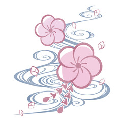 梅の花のエレガントなパターン 和風素材 イラスト Wall Mural ふわぷか