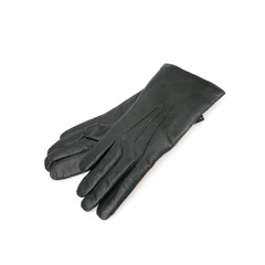 Pair of green women's gloves made of genuine leather isolated on white background