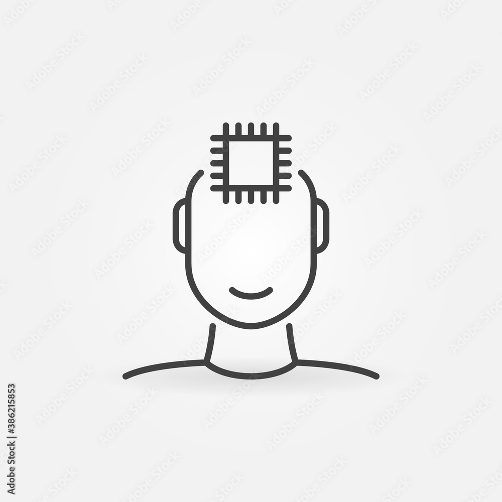 Poster human face with computer chip linear vector concept icon or logo element