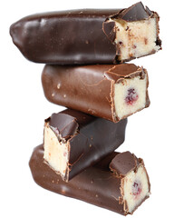 Chocolate marzipan bar with fruit filling isolated