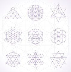 sacred geometry abstract outline shapes vector set - 386216876