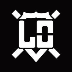 LO Logo monogram isolated on shield shape with rounded line