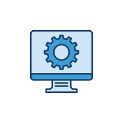 Computer with Cog Wheel icon - PC Service or Settings vector concept symbol