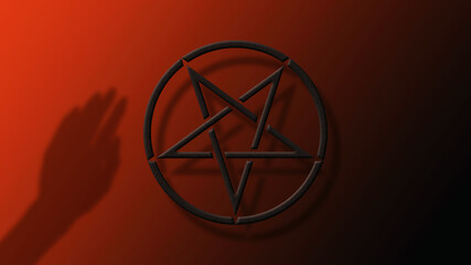 An inverted pentagram in a circle. Magic symbol. Red background. 3D rendering