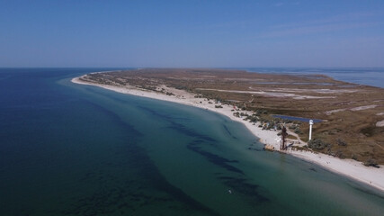 Old lighthouse on Dzharylhach island. View from the top. Black sea. Ukraine. Europe.