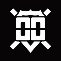 OO Logo monogram isolated on shield shape with rounded line