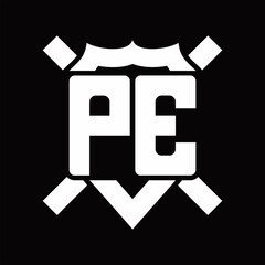 PE Logo monogram isolated on shield shape with rounded line