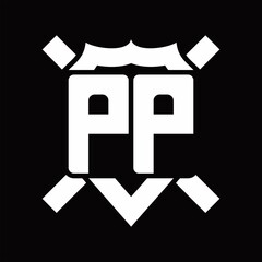 PP Logo monogram isolated on shield shape with rounded line