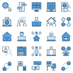 Work at Home blue creative icons. Working from Home vector signs collection