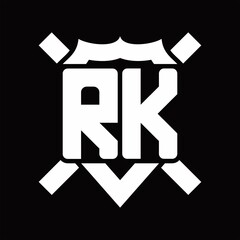 RK Logo monogram isolated on shield shape with rounded line