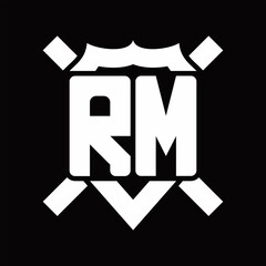 RM Logo monogram isolated on shield shape with rounded line
