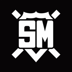 SM Logo monogram isolated on shield shape with rounded line