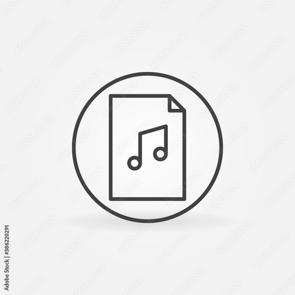 Poster document with musical note outline icon. music file vector concept round linear symbol