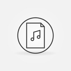 Document with Musical Note outline icon. Music file vector concept round linear symbol