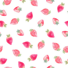 Watercolor strawberry. Seamless pattern. Design of wallpapers, textiles, fabrics, surfaces, covers.
