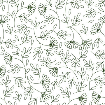Abstract flower outlines. Seamless vector pattern. Floral abstract black and white pattern