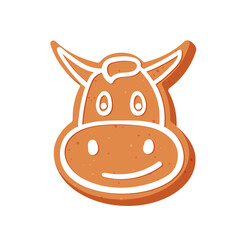 New year or Christmas gingerbread cookies. Carved figures decorated with sugar icing. Vector stock flat illustration isolated on a white background.