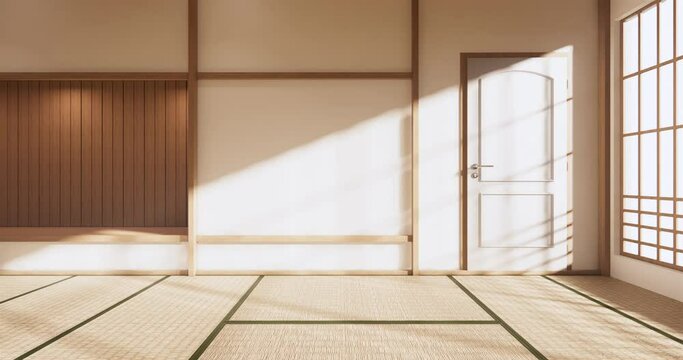 The design of the Japanese style room is spacious And light in natural tones. 3D rendering