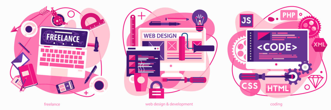 Programming and coding, scripting and website development, and freelance concepts