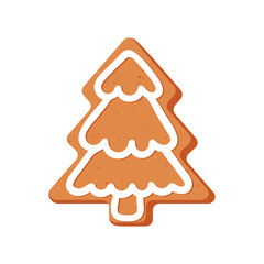 New year or Christmas gingerbread cookies. Carved figures decorated with sugar icing. Vector stock flat illustration isolated on a white background.