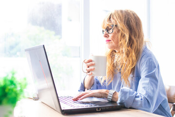 business woman with computer at home or office