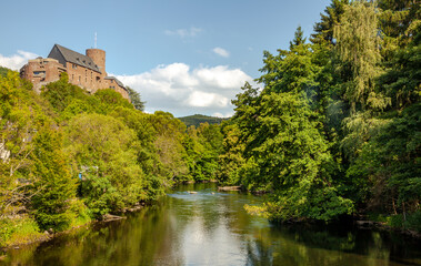 Fototapeta na wymiar castle Hengebach on the river Rur in Heimbach Eifel Germany