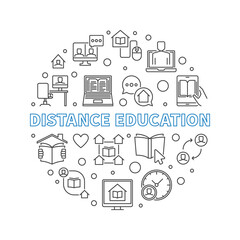 Distance Education linear vector concept round minimal illustration