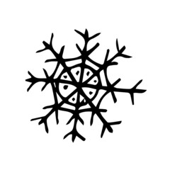 Christmas snowflake illustration. Hand drawn doodle snowflake on white background. Vector stock clip art.