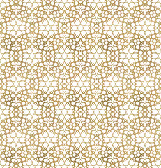 Traditional arabesque seamless pattern. Repeatable background of golden lines.